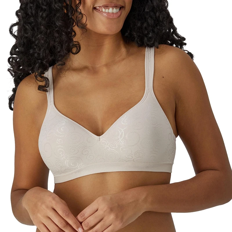 Bali Women's Wireless, Comfort Revolution Full-Coverage Wirefree Bra, Moisture-Wicking, Rosewood Swirl, 34D