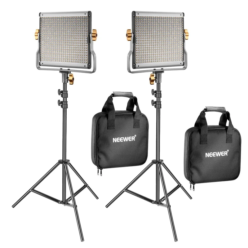 NEEWER 2 Pack Dimmable 480 LED Dual Color Video Light & Free Standing Lighting Kit Includes: 96+ 3200-5600K CRI LED Panel with U Mount, 75" Light Tripod for
