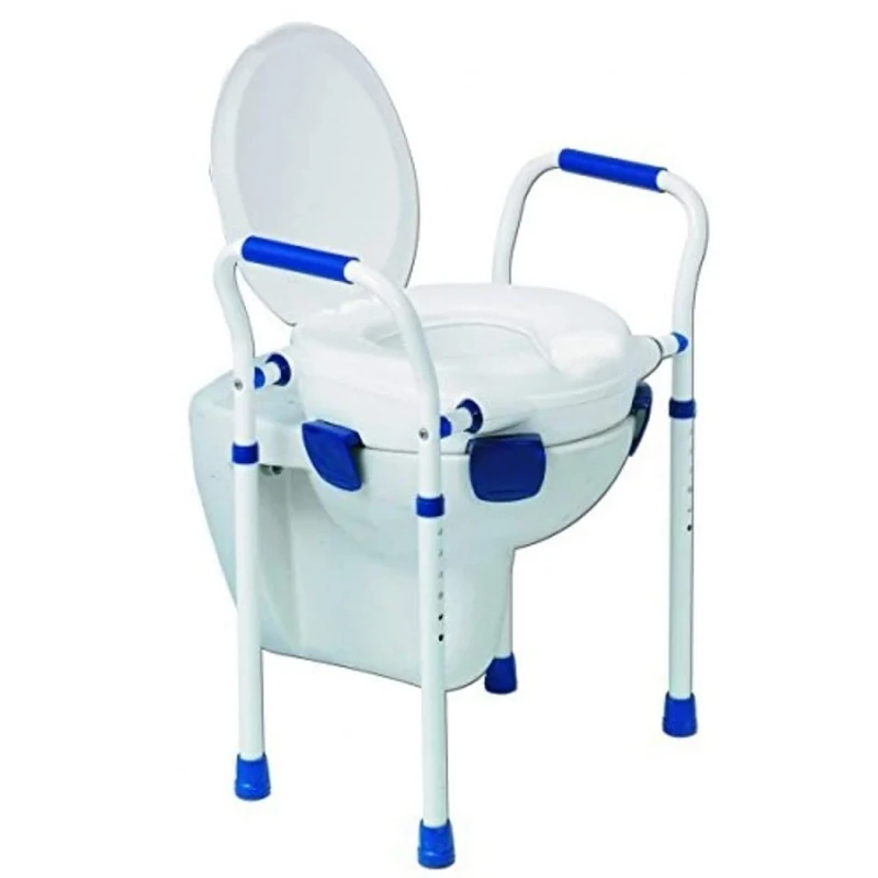 Toilet Seat Elevator with Lid, Adjustable Legs and Armrests, Up to 150 Kg