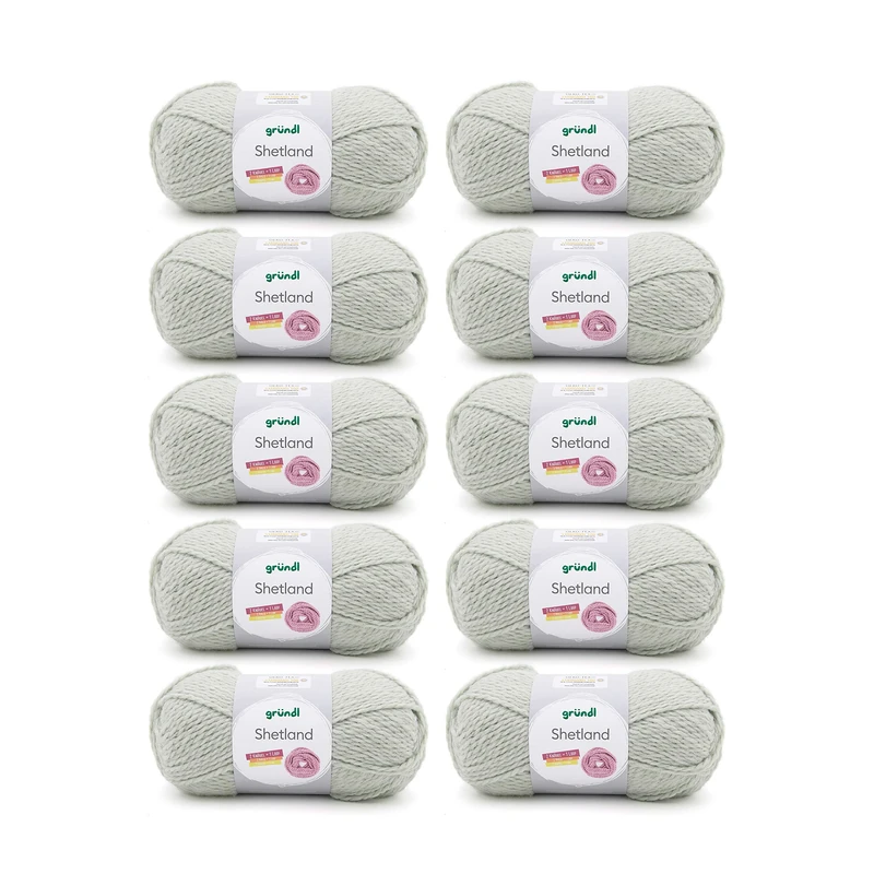 Gründl Shetland Wool (fashionable and soft knitting yarn made of 80% polyacrylic and 20% wool, 100 g / 170 m, needle size: 7-8, 10 x 100 g), Moss Melange - Image 1