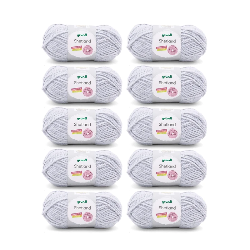 Gründl Shetland Wool (fashionable and soft knitting yarn made of 80% polyacrylic and 20% wool, 100 g / 170 m, needle size: 7-8, 10 x 100 g), light grey melange