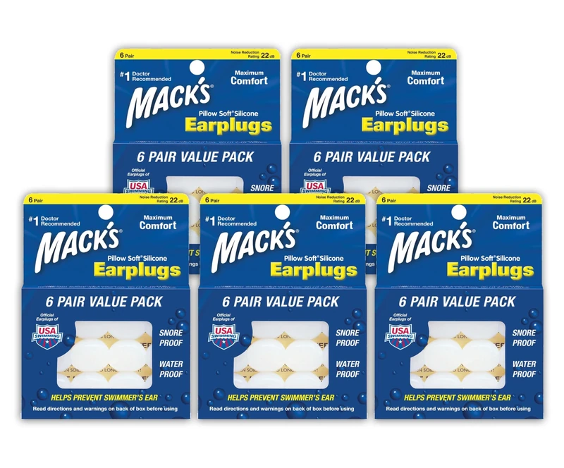 Mack's Pillow Soft Silicone Putty Ear Plugs - 5 Packs (30 Pairs)
