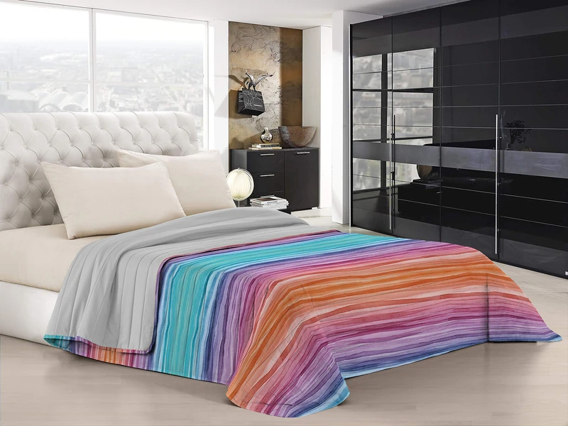 Italian Bed Linen “ Fantasy” Summer Quilt, Rainbow, 260x270 cm - Image 1