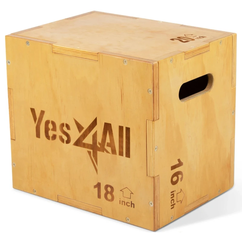 Yes4All Wood Plyo Box/Wooden Plyo Box for Exercise, MMA, Plyometric Agility – 3 in 1 Plyo Box/Plyo Jump Box (50.8/45.7/40.6) BW0X, 20" x 18" x 16"