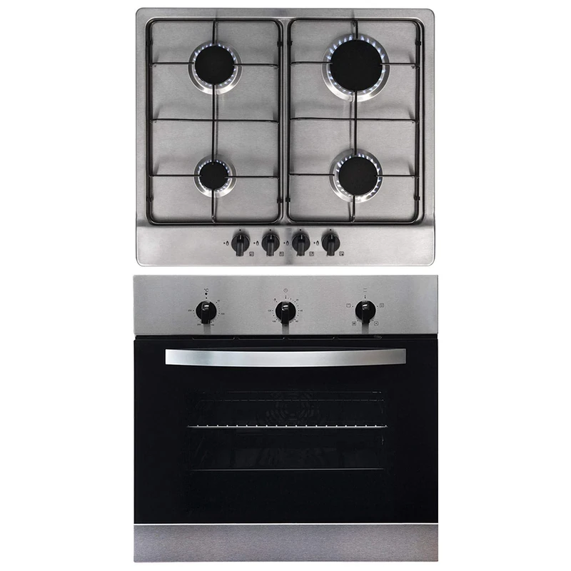 SIA 60cm Stainless Steel Single Electric True Fan Oven & 4 Burner Gas Burner Hob