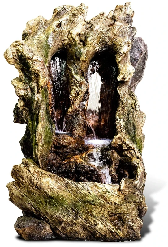 Easy Fountain Colorado Falls inc LEDs, Garden Water Feature – Self-Contained Outdoor Fountain with Recirculating Pump, Polyresin, for Patio & Garden