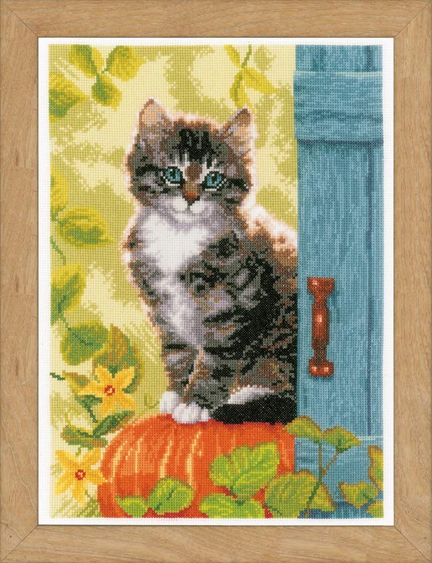 Vervaco Counted Cross Stitch Kit Cat & Pumpkin aida, Cotton Blend, Assorted, 25.5 x 2.8 x 17.8 cm