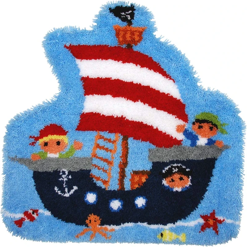Vervaco Latch Hook Shaped Rug Pirate Ship, Cotton Blend, Assorted, 32.5 x 5 x 32 cm