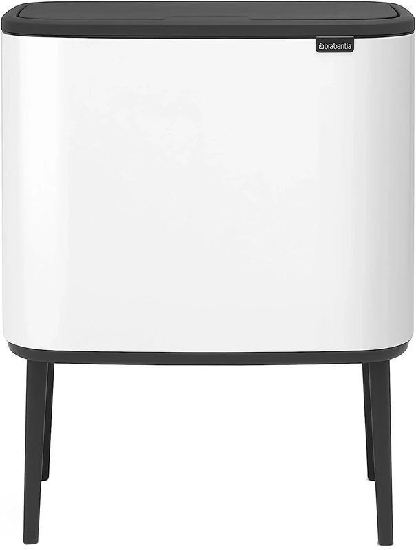Brabantia Bo Touch Bin - 3 x 11 Litre Inner Buckets (White) Waste/Recycling Kitchen Bin with Removable Compartments + Free Bin Bags