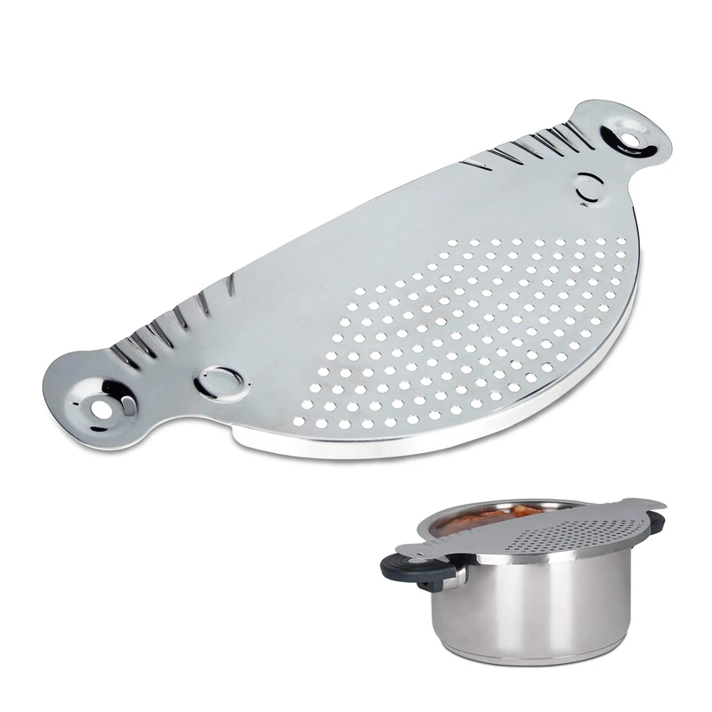 Relaxdays Stainless Steel Strainer, LxW: 32.5 x 13 cm, Flat Sieve Colander for Pots and Bowls, Compact, Metal, Silver
