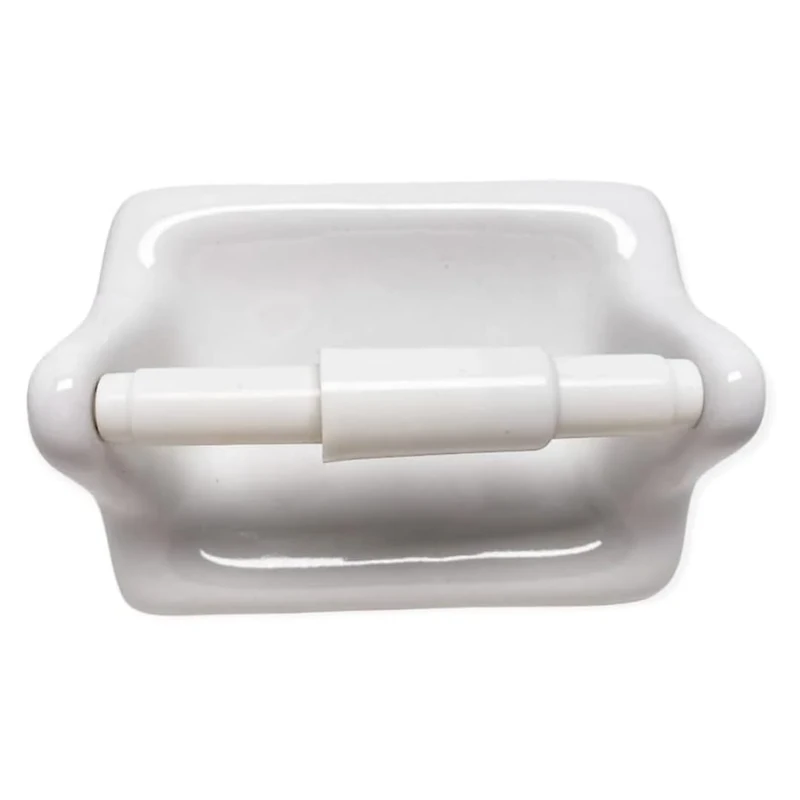 Tenedos Glazed Ceramic Bathroom Toilet Paper Holder Accessory (White) - Not for Flat Surface Installation