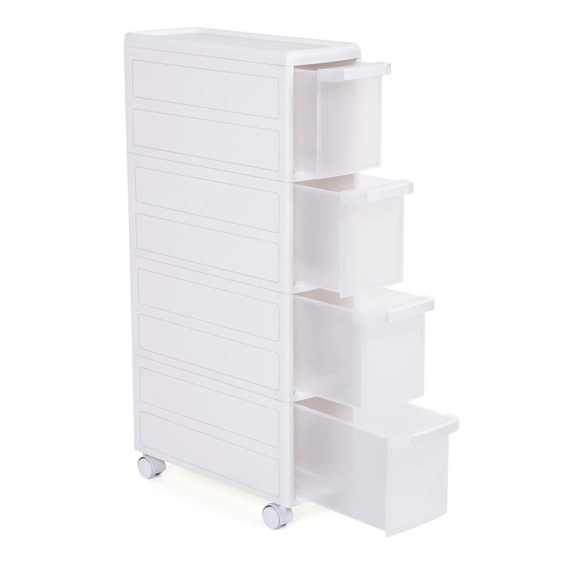SONGMICS KFR05W 4 Drawer Recess Shelving Unit 2 Piece Separately Use Kitchen Bathroom Shelving Stand Utility Trolley with Wheels 84.5cm High White, Modern