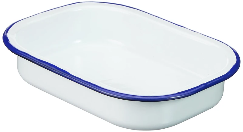 Krüger Universal Shell, Oven Proof Oven Dish, Steel, White with Blue Trim, 21 x 14 x 4,5 cm - Image 1