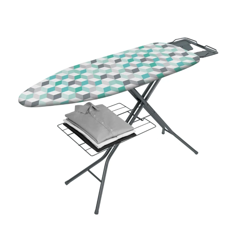 Metaltex Antares Ironing Board - Height Adjustable with ron Rest and Underboard Linen Shelf- Perfect for Clothes, Bedding, Sheets and Home Essentials - Cubes, 114 x 89 x 38 Centimetres