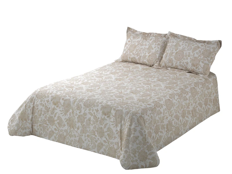 Viantala Duvet Cover, Cotton, Beige and White, Matrimonial