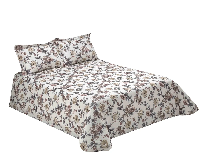 Viantala SYLVIA 103 Bed Sheet Set, 150 cm Bed, Cotton, Brown and White. - Image 1