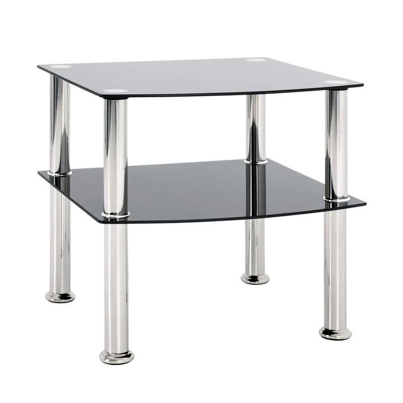 HAKU Möbel End Table Stainless Steel, Black, Stainless Steel, Tempered Glass - Size: W 45 cm X H 44 cm X D 45 cm, Style: Modern