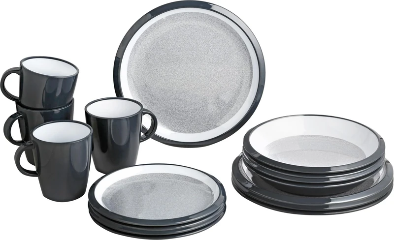 BRUNNER Melamine Crockery Camping Crockery Granite 16-Piece Anti-Slip