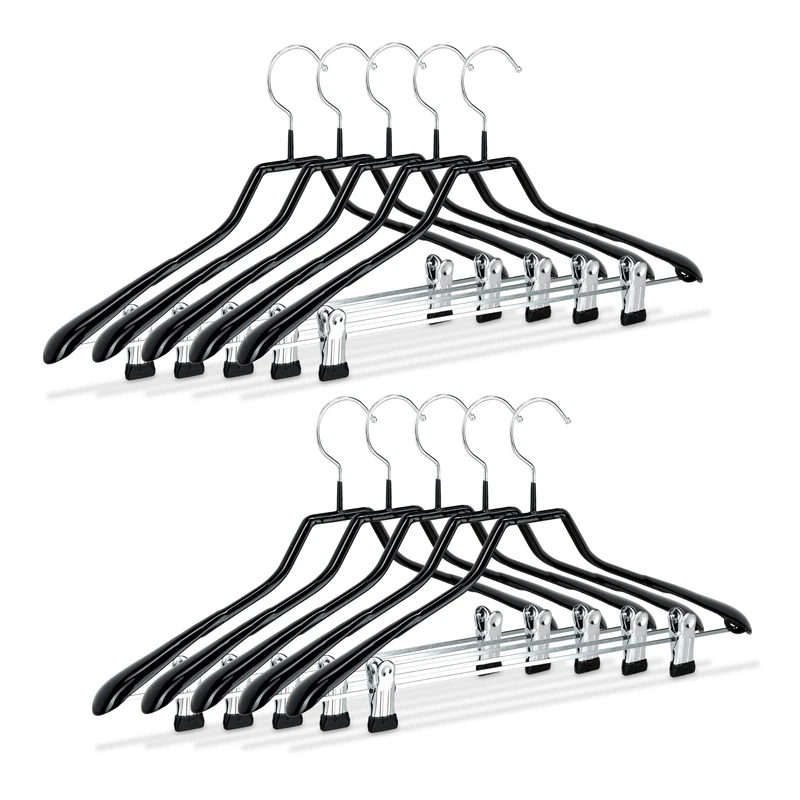 Relaxdays Clothes, Set of 10, Coat Hangers for Dresses, Rubbered Metal, Non-Slip, Compact, 42 cm, Black, Iron, 42 x 22.5 x 3 cm