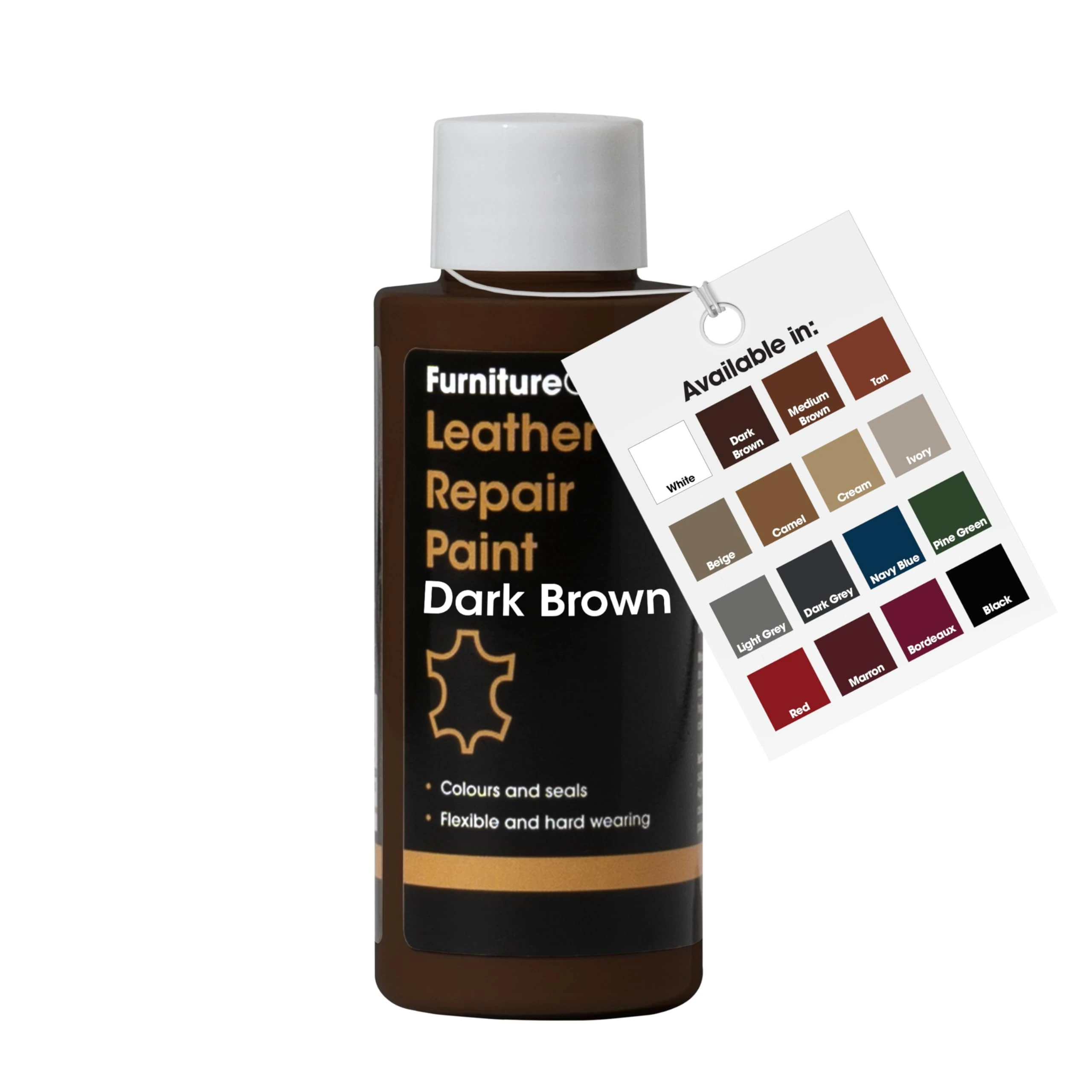 Furniture Clinic Leather Repair Paint & Dye | Self Seal Colourant for Quick and Easy Leather Repair | Suitable for Sofas, Car Seats, Shoes, Handbag, and More - Dark Brown, 50ml