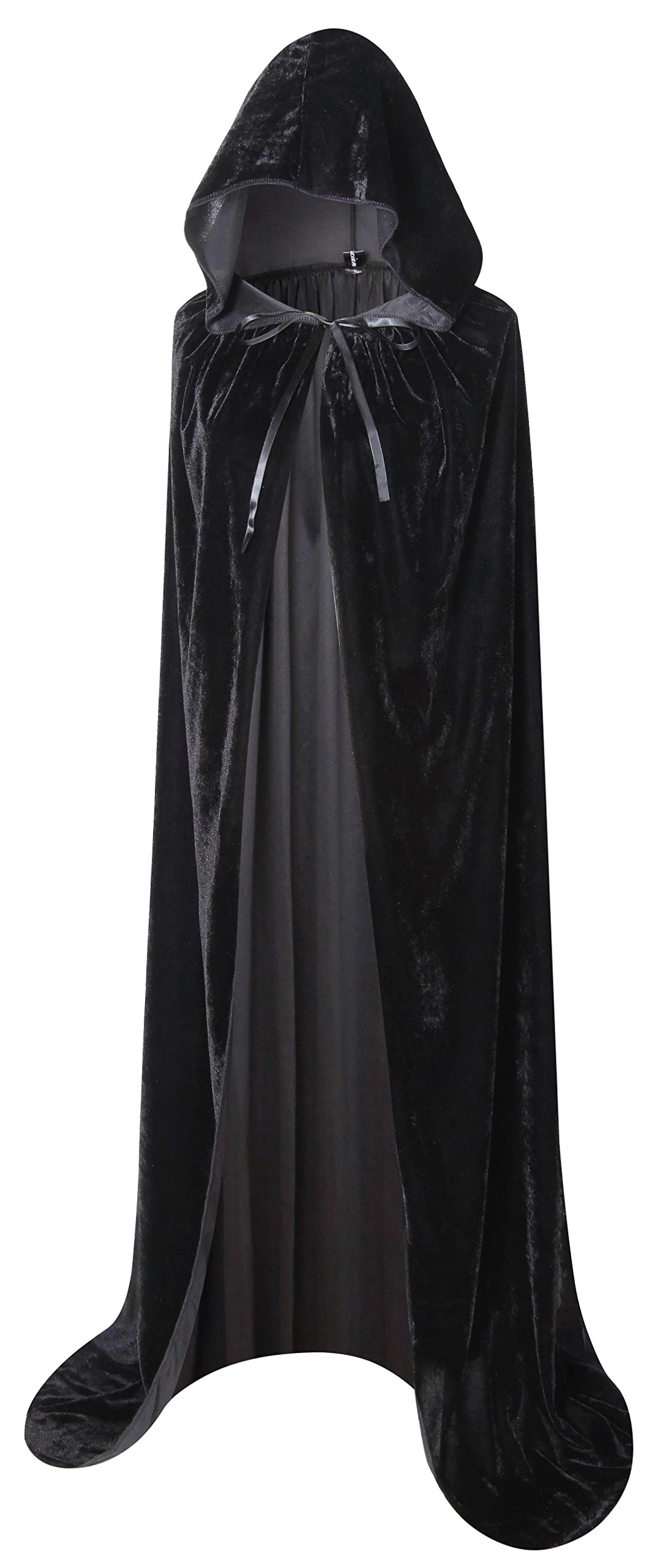 Txian Full Length Hooded Velvet Cloak Halloween Christmas Fancy Cape Costumes 59" (Black)
