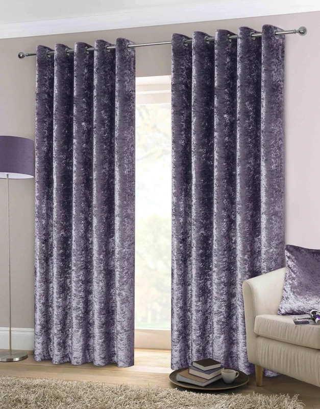 Rapport Home Crushed Velvet Eyelet Curtains, 90" x 108"-Amethyst, Polyester, 1 x 274 x 229 cm