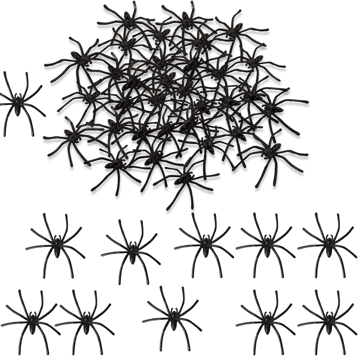 SHATCHI 24Pcs Spooky Black Realistic Plastic 4.5cm Halloween Party Fake Props Novelty Fun Decorations Prank Joke Scary Spider Haunted, 24 Pcs