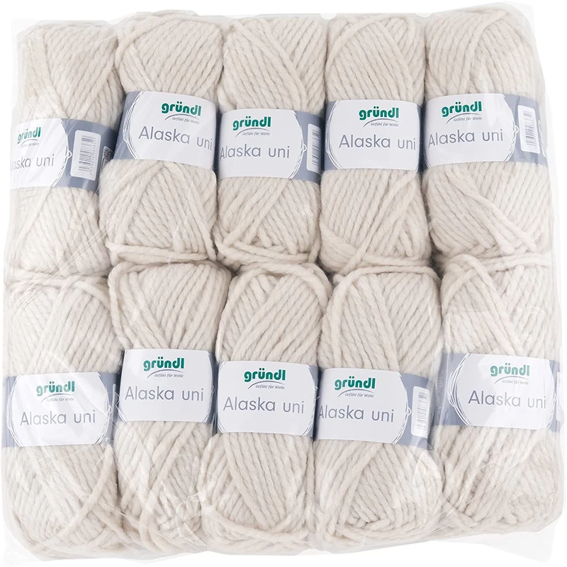 Gründl Alaska Plain Cream Knitting and Crochet Yarn with Wool-like Character 80% Polyacrylic and 20% Wool 100g/75m Needle Size 10mm - 12mm 10 x 100g - Image 1