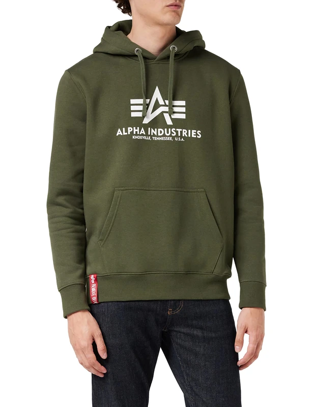 Alpha Industries Basic Hoody Hooded Sweat for Men Dark Green
