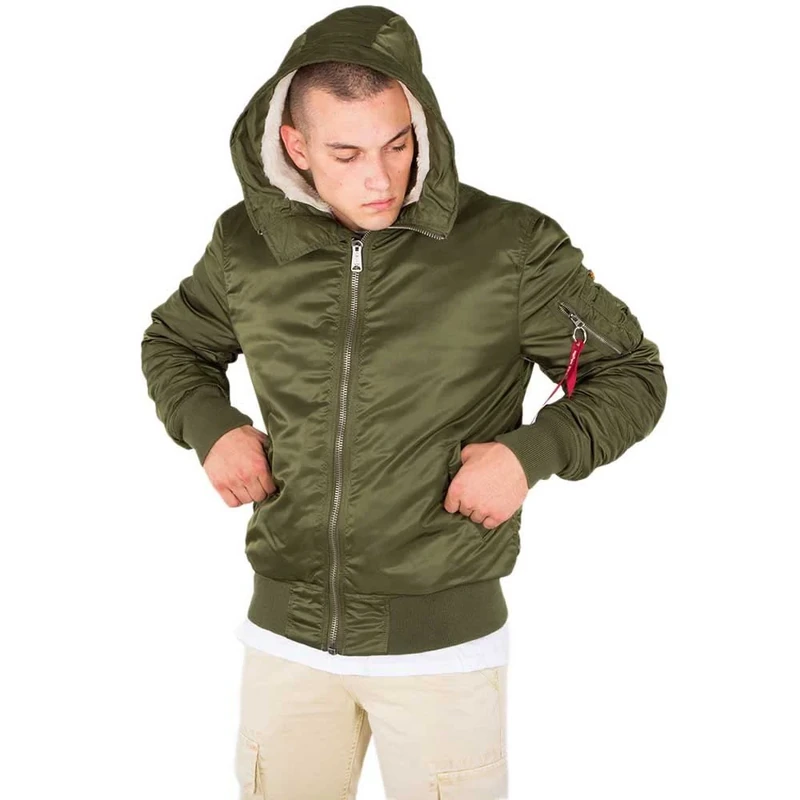Alpha Industries Men's MA-1 Hooded Bomber Jacket, Dark Green, Medium