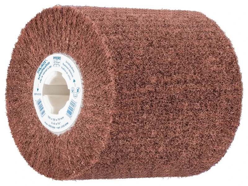 PFERD 43105 POLINOX PNL Non-Woven Abrasive Finishing Grinding Wheel Drum, Aluminum oxide A, 4'' Diameter x 4'' Width, 3/4 Arbor Hole, 5000 Maximum rpm, 280 Grit