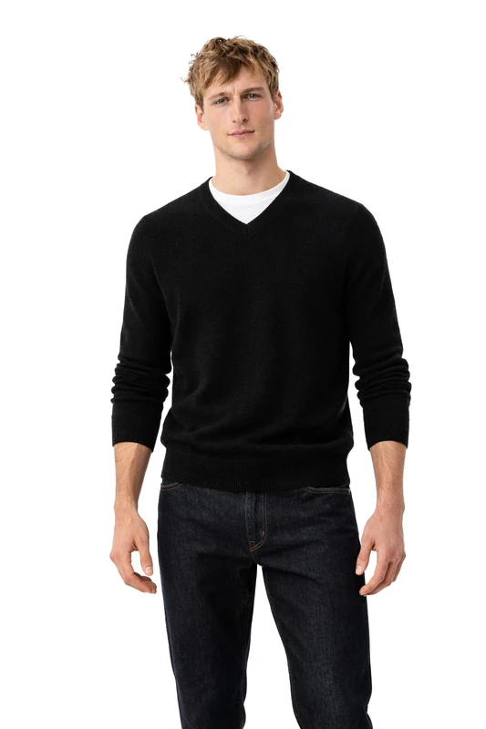 State Cashmere Men's 100% Pure Cashmere Jumper Long Sleeve Pullover V Neck Sweater-XL-Black - Image 1