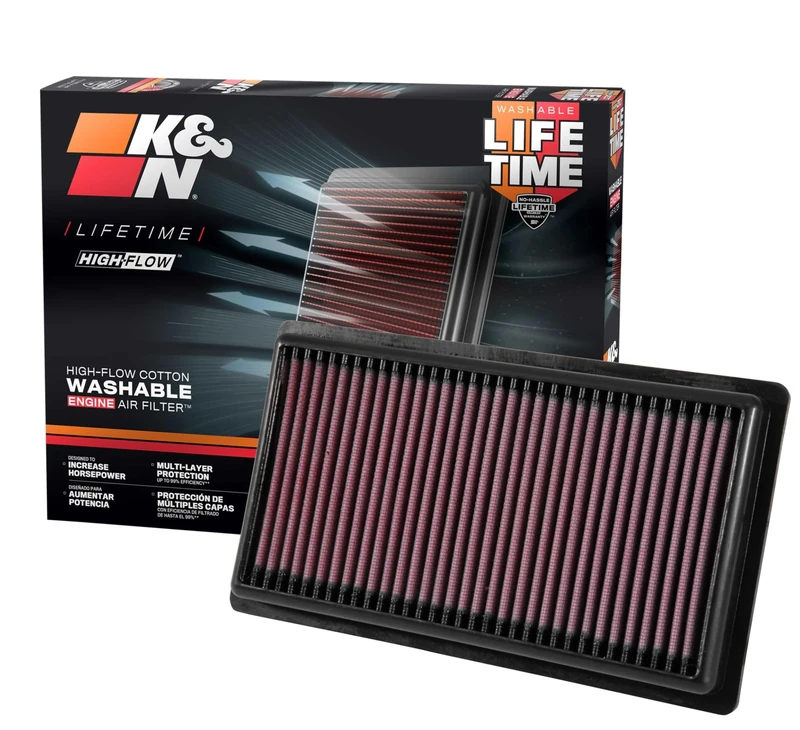 K&N Replacement air filter compatible with Fiat 500X 1.0 & Jeep Renegade 1.0 TGDi & Toyota C-HR 1.2 2016- & Camry 2.5 Hybdrid 2018- / Corolla 1.8&2.0 2019- (33-3080)
