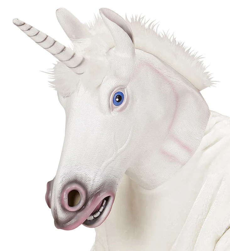 Widmann Unicorn Full Head Mask - White Latex Fancy Dress Prop