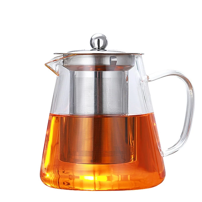 PluieSoleil Clear Glass Teapot with Infuser, Round Shape Infuser Tea Pot, Heat Resistant Borosilicate Glass Strainer Teapot, Stovetop Safe Tea Maker 450ML