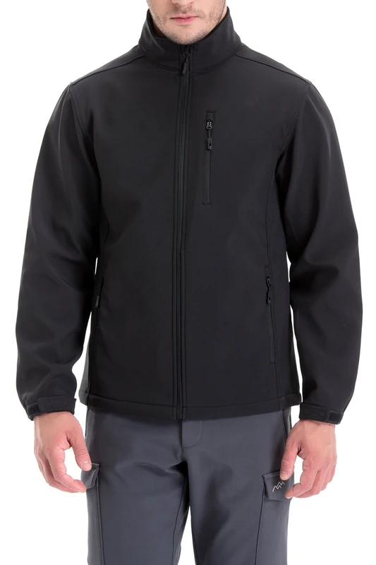 TRAILSIDE SUPPLY CO. Mens Soft Shell Jacket Zip Front Fleece Lined Windproof Winter Jacket Black, Black (022), L - Image 1