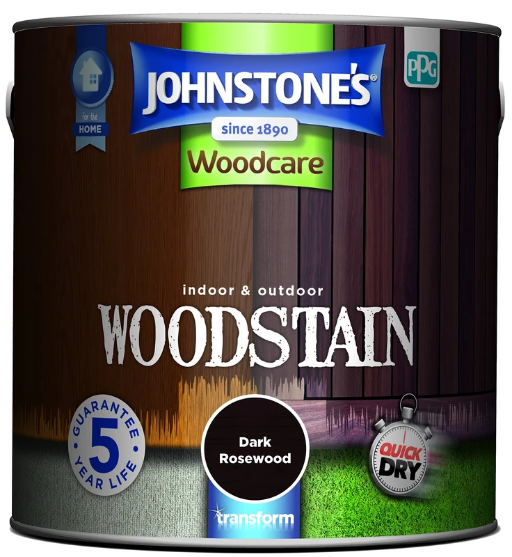 Johnstone’s - Interior & Exterior Woodstain - Dark Rosewood | Weathershield, UV Resistant, Quick Drying in 4 hours, Durable & Flake-Resistan, 5 Years Protection | 2.5 L