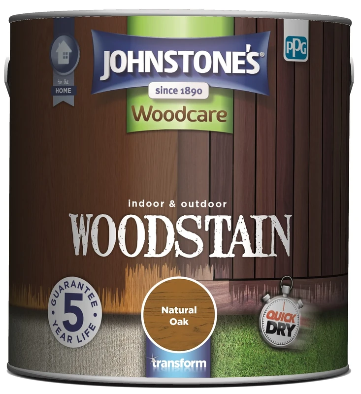 Johnstone’s - Interior & Exterior Woodstain - Natural Oak | Weathershield, UV Resistant, Quick Drying in 4 hours, Durable & Flake-Resistan, 5 Years Protection | 2.5 L