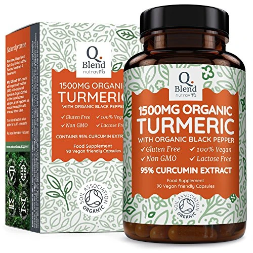 Organic Turmeric 1500mg - 95% Curcuma extract - Vegan Turmeric Capsules with 1350mg of Organic Turmeric & 150mg of Organic Turmeric Extract (95% Curcumin Extract) per Serving - Made in UK by Nutravita