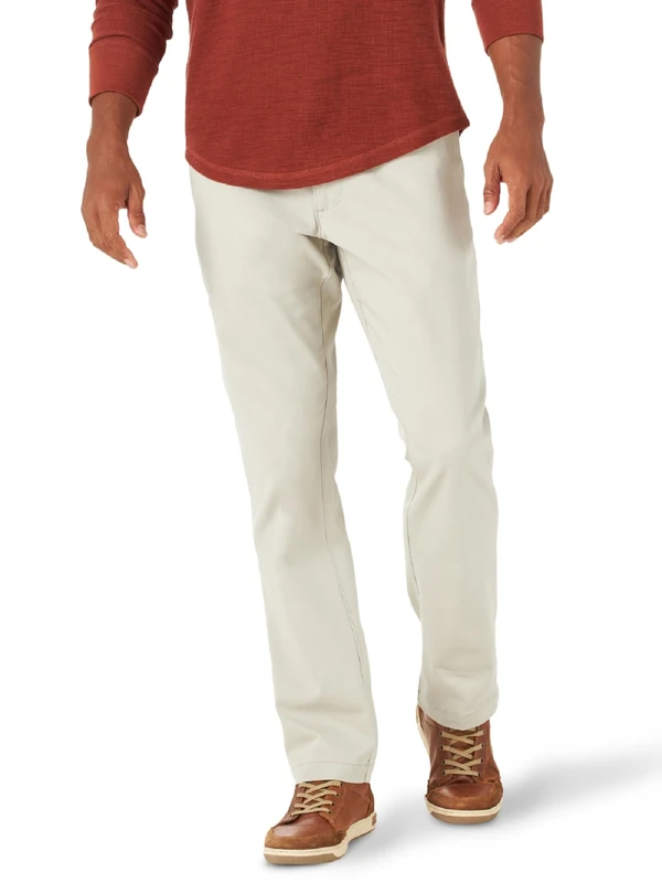 Lee Men's Extreme Motion Flat Front Relaxed Taper Pant Casual, Dove, 34W x 29L
