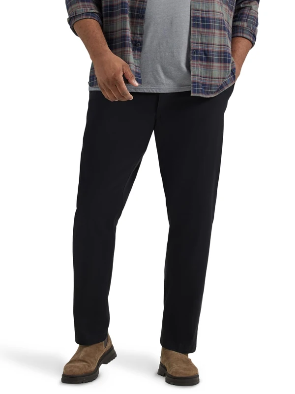 Lee Men's Extreme Motion Flat Front Relaxed Taper Pant Casual, Black, 33W x 29L