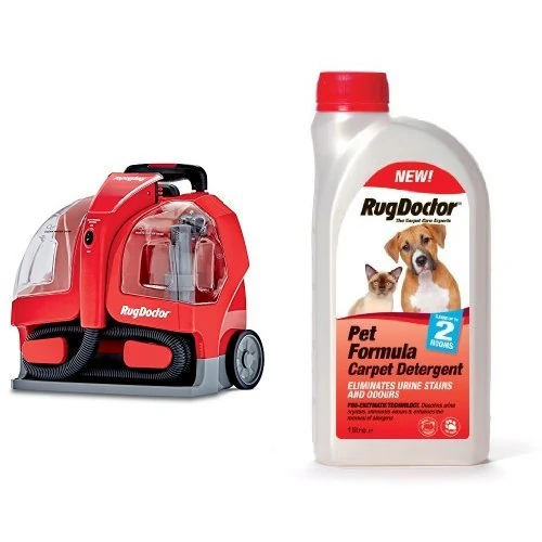 Rug Doctor Portable Spot Cleaner, 1.9 Litre, Red/Black & Rug Doctor Pet Formula Detergent, 1 Litre