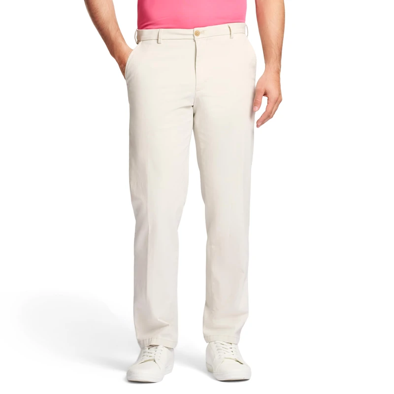 Izod Men's Saltwater Stretch Flat Front Straight Fit Chino Pant Casual, Stone, 38W x 29L