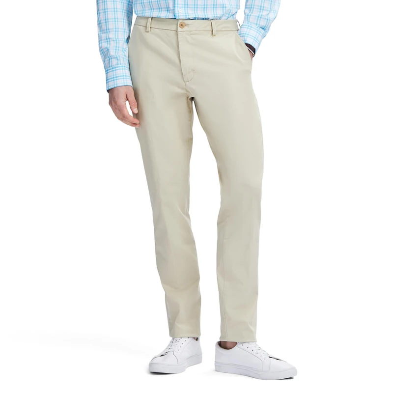 Izod Men's Saltwater Stretch Flat Front Slim Fit Chino Pant Casual, Pale Khaki, 34W x 32L