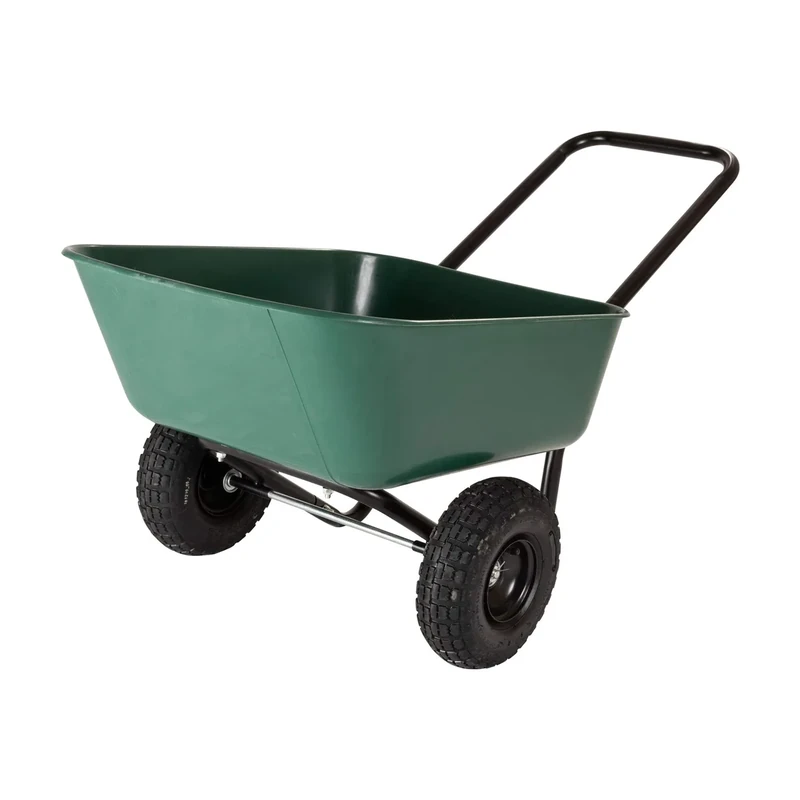 GARDEN STAR Dual-Wheel Barrow Wheelbarrow Garden Cart, Polypropylene (PP), Green/Black, 4 Cubic Foot