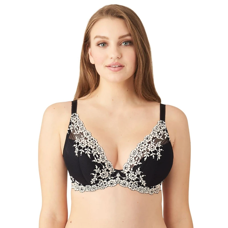 Wacoal Women's Embrace Lace Contour Bra Plunge, Black, 32 E