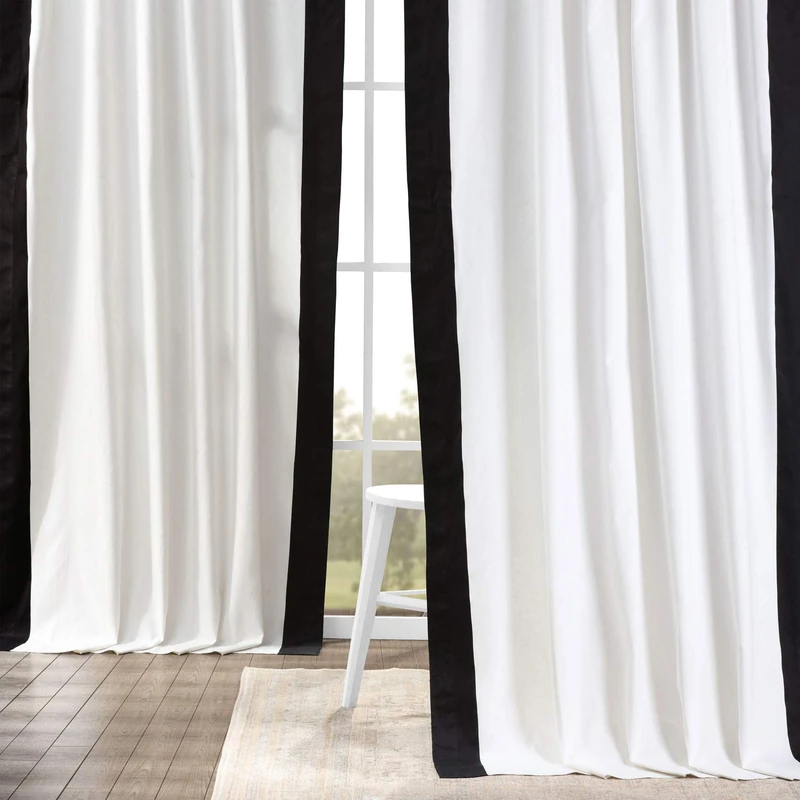 HPD Half Price Drapes Panama Cotton Curtains for Living Room, Bedroom 50 X 84, PRCT-VC1716-84 (1 Panel) Fresh Popcorn and Black,Warm Off-white & Black