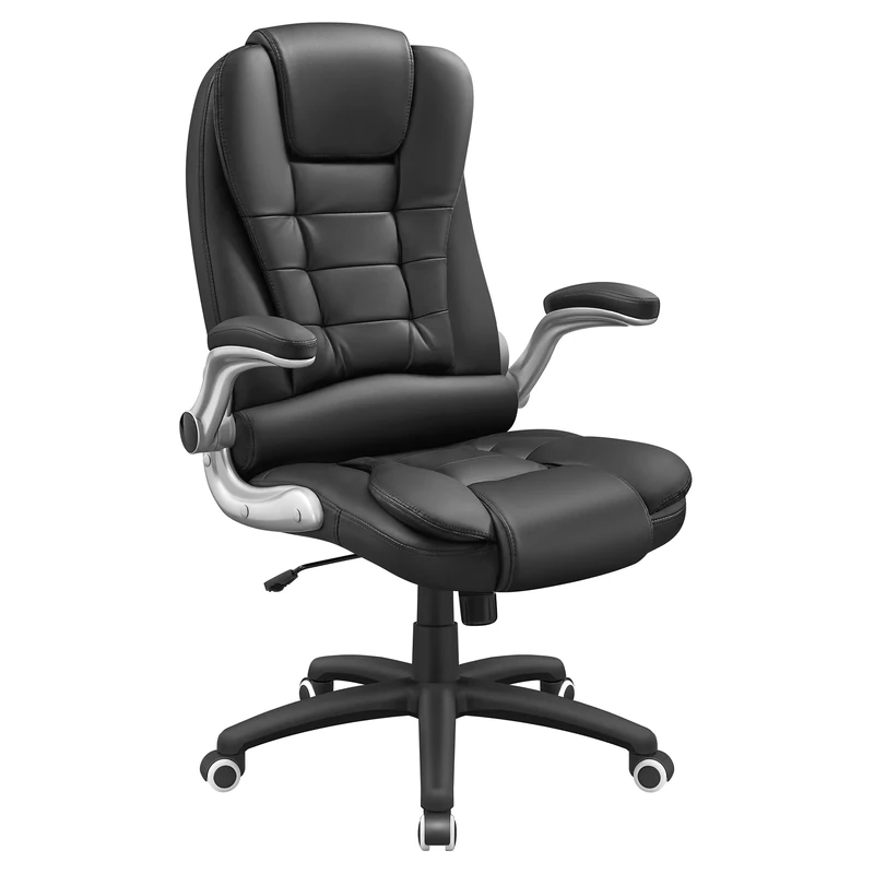 SONGMICS Office Swivel Chair with 76 cm High Back Large Seat and Flip-Up Armrest Computer Desk Executive Chair PU OBG51BUK