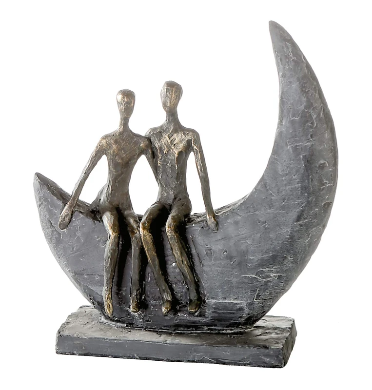 Casablanca Moon Poly Bronze Figure Base Dark Grey with Certificate and Saying Pendant Height 23 cm