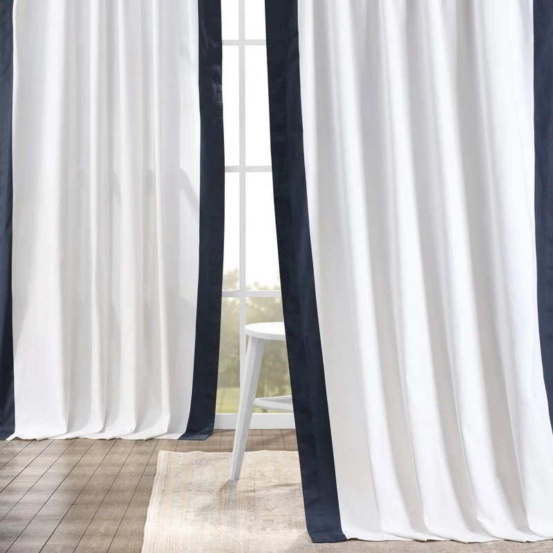 HPD Half Price Drapes Printed Cotton Curtains for Living Room, Bedroom (1 Panel), Warm Off-White & Dark Navy, 50" W x 108" L (Pack of 1)